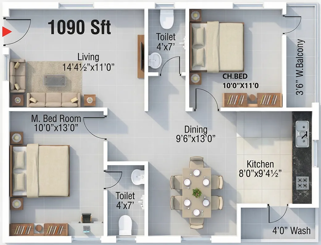 2 BHK 1090 West