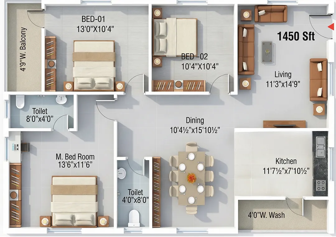 3 BHK 1450 East
