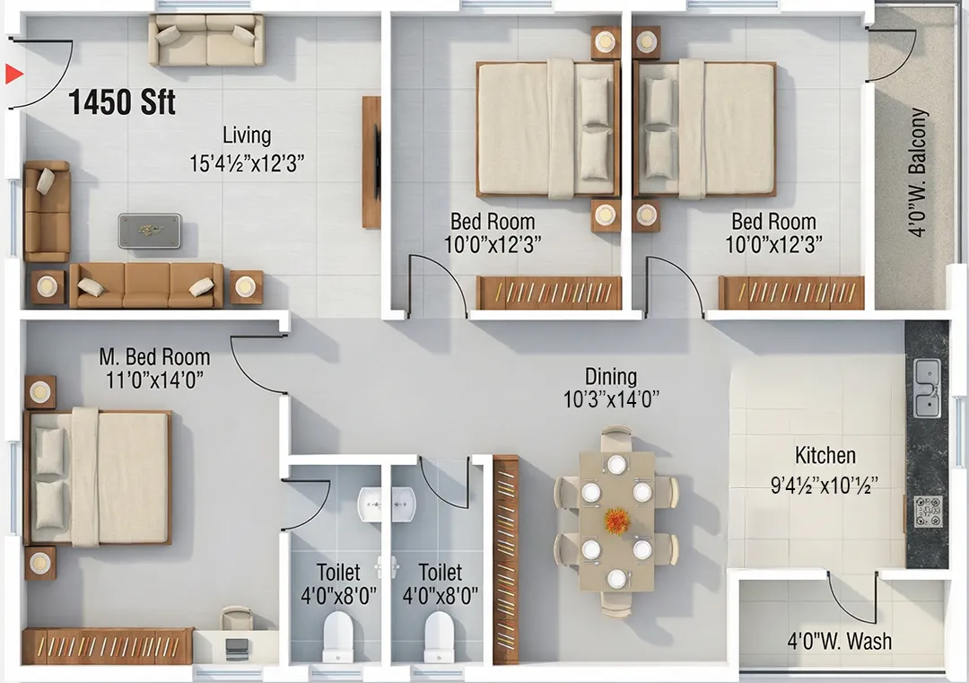 3 BHK 1450 West