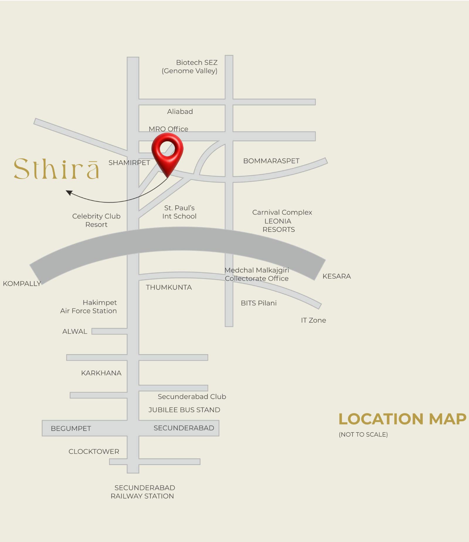 Sthira Location Map Shamirpet Near ORR Genome Valley Hyderabad